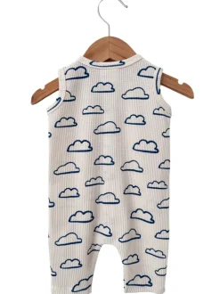 Organic Waffle Easy Romper, Cloud
