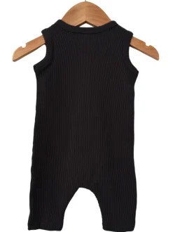 Organic Waffle Easy Romper, Black