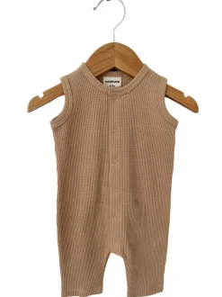 Organic Waffle Easy Romper, Tan