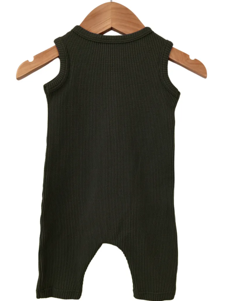 Organic Waffle Easy Romper, Forest