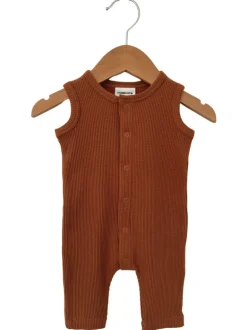 Organic Waffle Easy Romper, Caramel