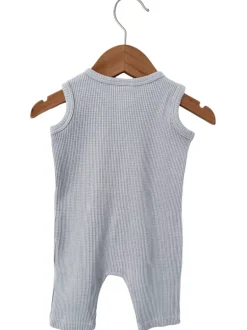 Organic Waffle Easy Romper, Silver