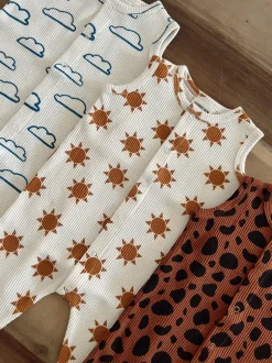 Organic Waffle Easy Romper, Cloud