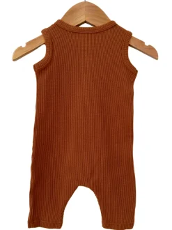 Organic Waffle Easy Romper, Caramel