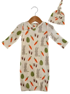 Organic Waffle Gown & Hat Set, Cottontail