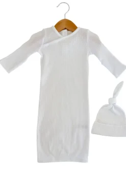 Organic Waffle Gown & Hat Set, Lucent White
