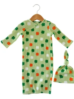 Organic Waffle Gown & Hat Set, Green Clover