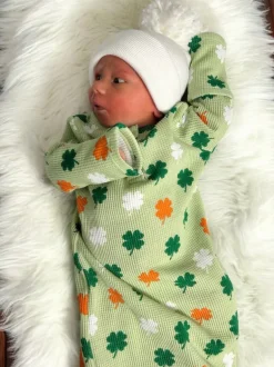 Organic Waffle Gown, Green Clover