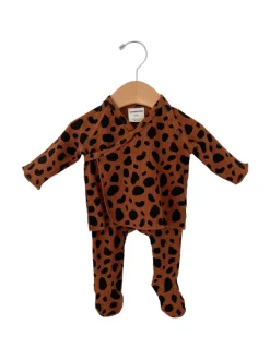Organic Waffle Kimono & Pant Set, Black Spot