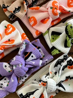 Organic Waffle Knot Bow, Blush Jack-O-Lantern