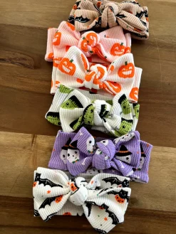 Organic Waffle Knot Bow, Blush Jack-O-Lantern