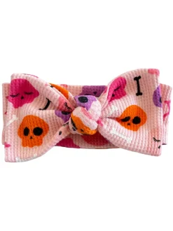 Organic Waffle Knot Bow, Candy Skulls Pink