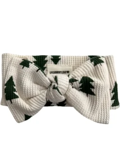 Organic Waffle Knot Bow, Forest Green Trees
