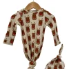 Organic Waffle Knotted Gown & Hat Set, Reindeer