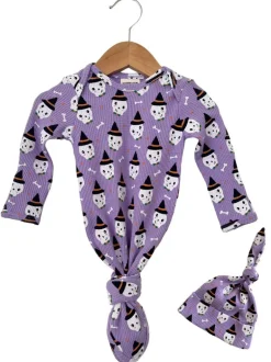Organic Waffle Knotted Gown & Hat Set, Spooky Skeleton