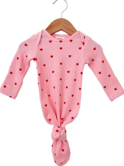 Organic Waffle Knotted Gown, Little Red Heart (on Pink)