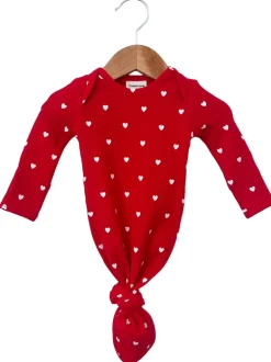 Organic Waffle Knotted Gown, Little White Heart (on Red)