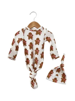 Organic Waffle Knotted Gown & Hat Set, Gingerbread Man