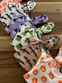 Organic Waffle Knotted Gown & Hat Set, Jack-O-Lantern