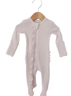 Organic Waffle Ruffle Zip Footie, Snow