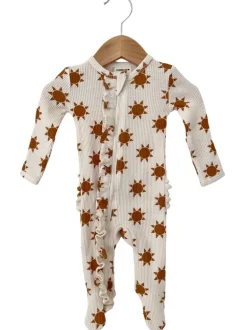 Organic Waffle Ruffle Zip Footie, Sun