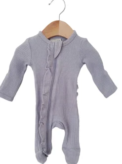 Organic Waffle Ruffle Zip Footie, Silver