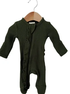 Organic Waffle Ruffle Zip Footie, Forest