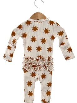 Organic Waffle Ruffle Zip Footie, Sun
