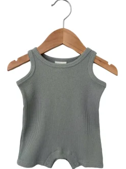 Organic Waffle Shortie Romper, Mountain Green