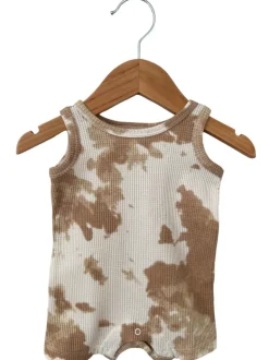 Organic Waffle Shortie Romper, Almond Tie Dye