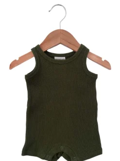 Organic Waffle Shortie Romper, Forest