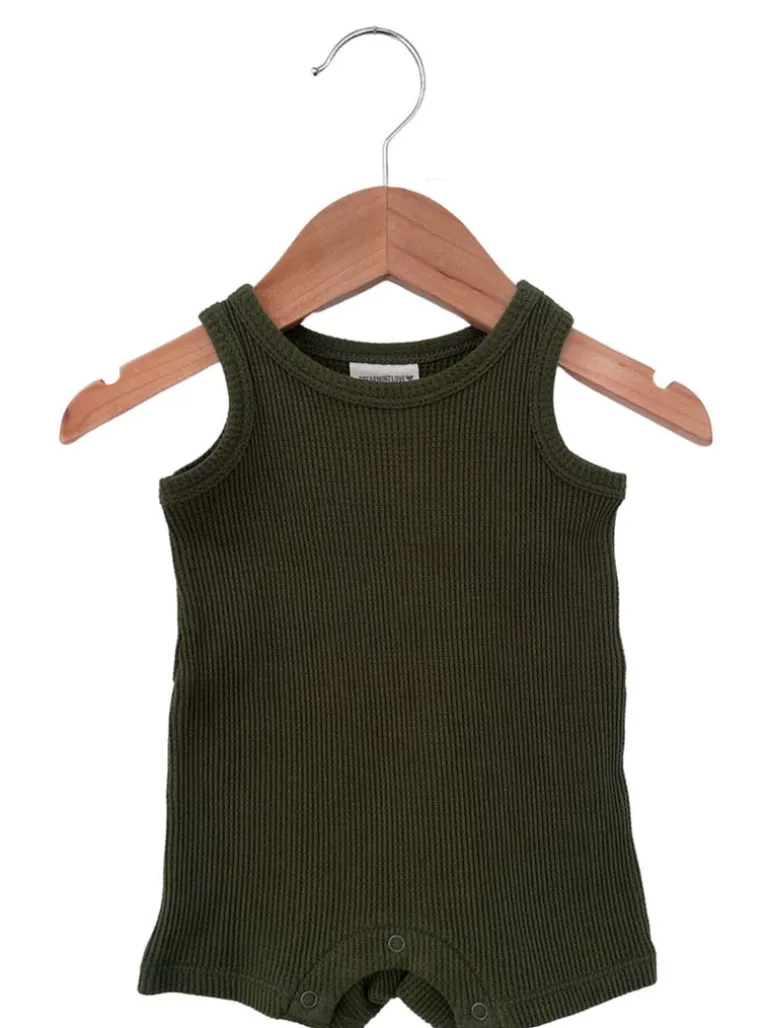Organic Waffle Shortie Romper, Forest