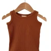 Organic Waffle Shortie Romper, Caramel