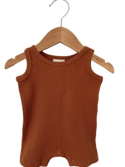 Organic Waffle Shortie Romper, Caramel