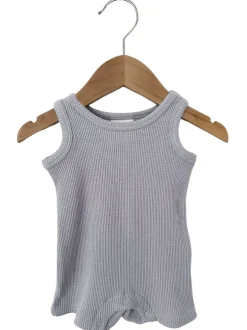 Organic Waffle Shortie Romper, Silver