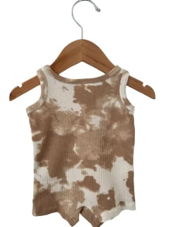 Organic Waffle Shortie Romper, Almond Tie Dye