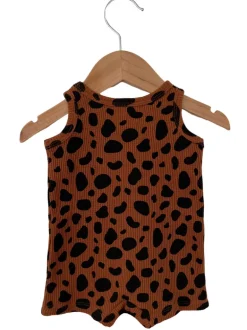 Organic Waffle Shortie Romper, Black Spot