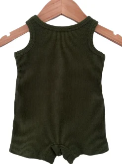 Organic Waffle Shortie Romper, Forest