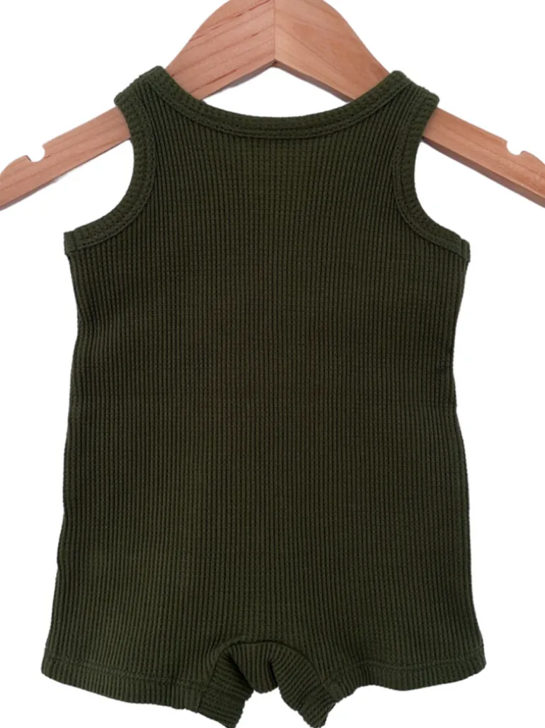 Organic Waffle Shortie Romper, Forest