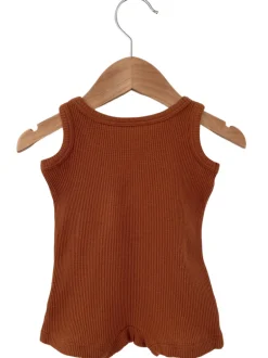 Organic Waffle Shortie Romper, Caramel