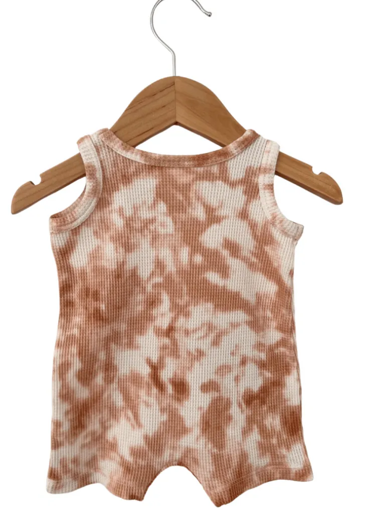 Organic Waffle Shortie Romper, Spice Tie Dye