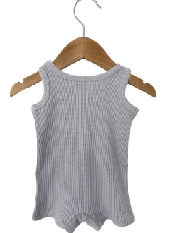 Organic Waffle Shortie Romper, Silver