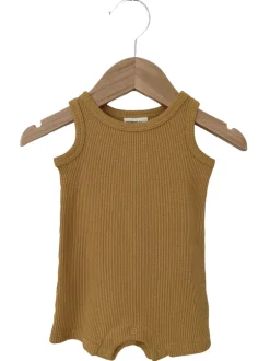 Organic Waffle Shortie Romper, Honey