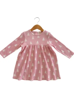 Organic Waffle Simple Dress, Pink Christmas Trees