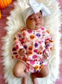 Organic Waffle Simple Dress & Bloomer, Candy Skulls Pink