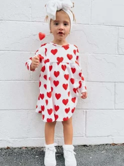 Organic Waffle Simple Dress, Red Heart