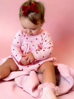 Organic Waffle Simple Dress & Bloomer, Little Red Heart (on Pink)