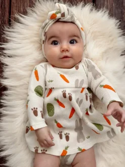 Organic Waffle Simple Dress & Bloomer, Cottontail
