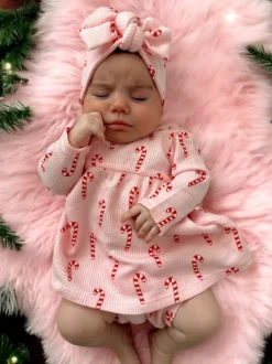 Organic Waffle Simple Dress & Bloomer, Pink Candy Cane