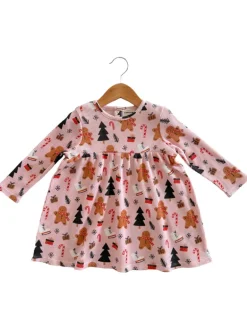 Organic Waffle Simple Dress, Gingerbread Wonderland Blush
